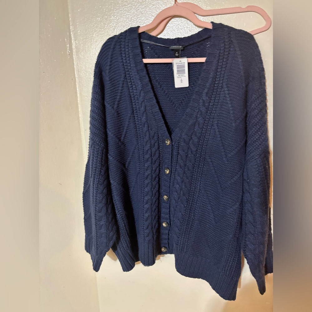 Torrid Deep Blue Cable Knit Cardigan - Picture 3 of 11